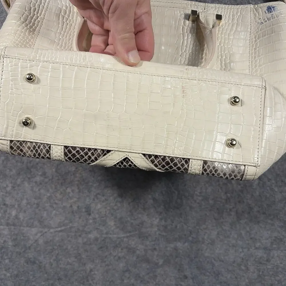 Brahmin Priscilla Satchel Natural Leighton Handbag Purse‎ Snakeskin Taupe